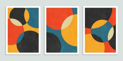 Set of bauhaus dark colored wall art posters featuring geometric circles vector