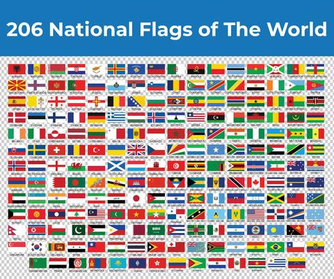 206 National Flags of The World With Names