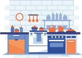 Hand Drawn Kitchen in minimalist style in flat style vector