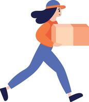 Hand Drawn a delivery man is delivering a package to a customer in flat style vector
