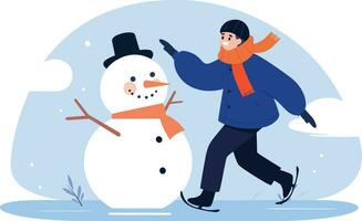 Hand Drawn male character playing ice skating in winter in flat style vector