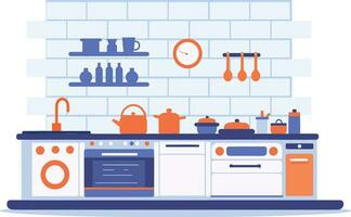 Hand Drawn Kitchen in minimalist style in flat style vector