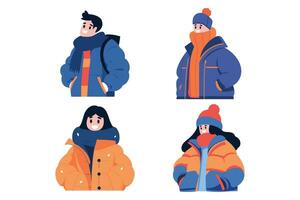 mano dibujado caracteres con suéteres en invierno en plano estilo vector