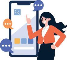 Hand Drawn Business woman with smartphone in online business concept in flat style vector