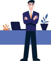 Hand Drawn Businessman or office worker character with laptop in flat style vector