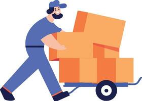 Hand Drawn a delivery man is delivering a package to a customer in flat style vector