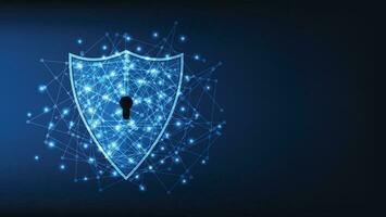 digital shield with virtual screen on dark background cyber security technology fraud prevention vector