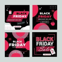 flat black friday instagram posts collection, Instagram post, sale social media banner template with black background vector