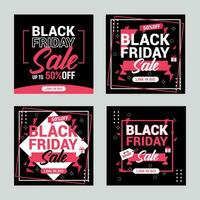 flat black friday instagram posts collection, Instagram post, sale social media banner template with black background vector