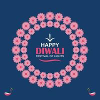 Happy Diwali, festival of lights, Paper Graphic of Indian Rangoli, golden lights, colorful decorative background, Blue magenta background vector