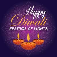 Happy Diwali, festival of lights, Paper Graphic of Indian Rangoli, golden lights, colorful decorative background, Blue magenta background vector