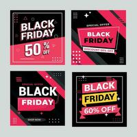 flat black friday instagram posts collection, Instagram post, sale social media banner template with black background vector