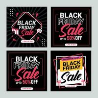 flat black friday instagram posts collection, Instagram post, sale social media banner template with black background vector