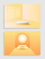 Set orange yellow 3d object cylinder pedestal podium display gradient color minimal scene showroom vector