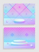 Set purple blue violet 3d object cylinder pedestal podium display gradient color minimal scene vector