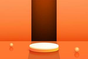 Set orange yellow 3d object cylinder pedestal podium display gradient color minimal scene showroom vector