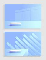 Set purple blue violet 3d object cylinder pedestal podium display gradient color minimal scene vector