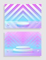 Set purple blue violet 3d object cylinder pedestal podium display gradient color minimal scene vector