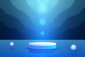 Set light dark blue 3d object cylinder pedestal podium display gradient color minimal scene showroom vector