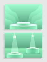 Set of green white 3d object cylinder pedestal podium display gradient color minimal scene showroom vector