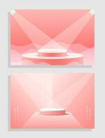 Set red pink love 3d object cylinder pedestal podium display gradient color minimal scene showroom vector