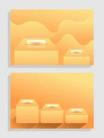 Set orange yellow 3d object cylinder pedestal podium display gradient color minimal scene showroom vector