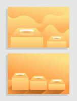 Set orange yellow 3d object cylinder pedestal podium display gradient color minimal scene showroom vector