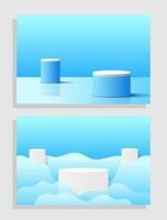 Set light dark blue 3d object cylinder pedestal podium display gradient color minimal scene showroom vector