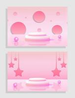 Set red pink love 3d object cylinder pedestal podium display gradient color minimal scene showroom vector