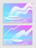 Set purple blue violet 3d object cylinder pedestal podium display gradient color minimal scene vector