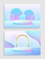 Set purple blue violet 3d object cylinder pedestal podium display gradient color minimal scene vector