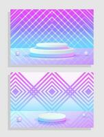 Set purple blue violet 3d object cylinder pedestal podium display gradient color minimal scene vector