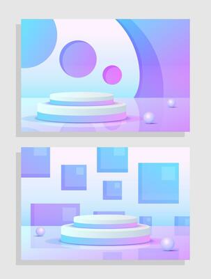 Set purple blue violet 3d object cylinder pedestal podium display gradient color minimal scene