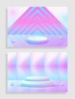 Set purple blue violet 3d object cylinder pedestal podium display gradient color minimal scene vector