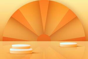 Set orange yellow 3d object cylinder pedestal podium display gradient color minimal scene showroom vector