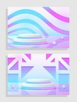 Set purple blue violet 3d object cylinder pedestal podium display gradient color minimal scene vector