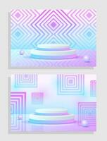 Set purple blue violet 3d object cylinder pedestal podium display gradient color minimal scene vector