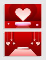 Set red pink love 3d object cylinder pedestal podium display gradient color minimal scene showroom vector