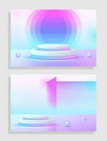 Set purple blue violet 3d object cylinder pedestal podium display gradient color minimal scene vector