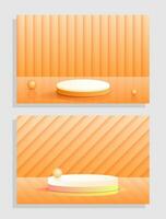 Set orange yellow 3d object cylinder pedestal podium display gradient color minimal scene showroom vector