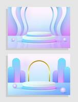 Set purple blue violet 3d object cylinder pedestal podium display gradient color minimal scene vector