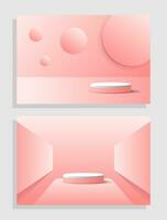 Set red pink love 3d object cylinder pedestal podium display gradient color minimal scene showroom vector