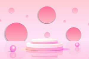 Set red pink love 3d object cylinder pedestal podium display gradient color minimal scene showroom vector