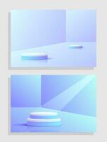 Set purple blue violet 3d object cylinder pedestal podium display gradient color minimal scene vector