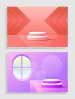 Set red pink purple 3d object cylinder pedestal podium display gradient color minimal scene showroom vector