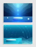 Set light dark blue 3d object cylinder pedestal podium display gradient color minimal scene showroom vector