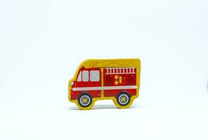 Red fire truck on white background photo