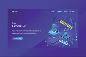 Shopping Pay Online Isometric Concept Landing Page vector