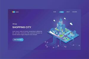 Shopping City Isometric Concept Landing Page vector