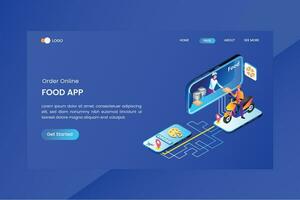 App Fast Food Delivery Services Isometric Concept Landing Page vector